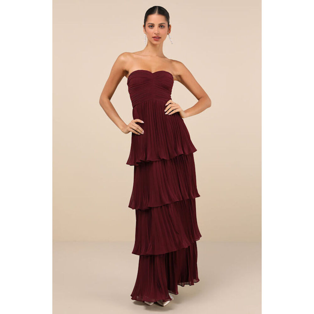 Lulus Seriously Sensational Plum Purple Strapless Tiered Maxi Dress - Size M